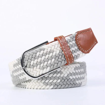 Unisex Braided Stretch Canvas Belt – Metal Pin Buckle for Jeans & Pants (107–130cm)