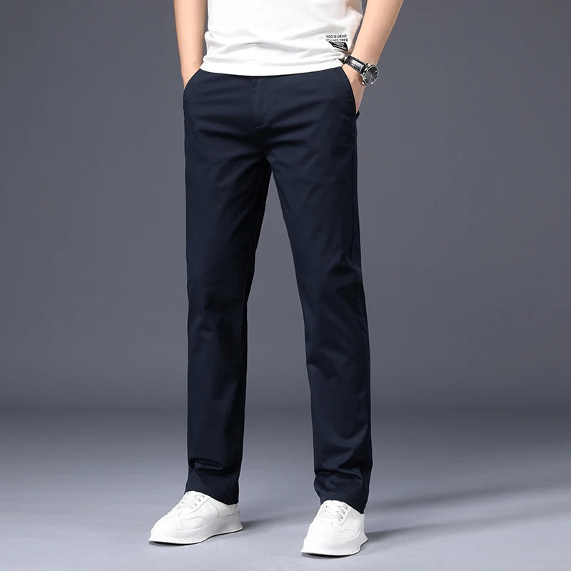 Men’s Cotton Casual Pants – Stretch Straight-Leg Trousers with Plus Size Fit, High-Quality Everyday Wear