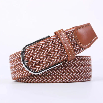 Unisex Braided Stretch Canvas Belt – Metal Pin Buckle for Jeans & Pants (107–130cm)