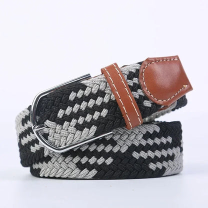 Unisex Braided Stretch Canvas Belt – Metal Pin Buckle for Jeans & Pants (107–130cm)