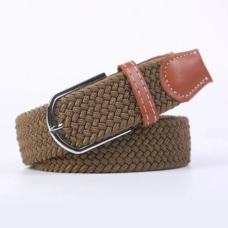 Unisex Braided Stretch Canvas Belt – Metal Pin Buckle for Jeans & Pants (107–130cm)