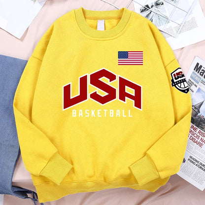 USA Basketball Graphic Hoodie – Oversized Hip Hop Fleece Sweatshirt for Men & Women Casual Streetwear