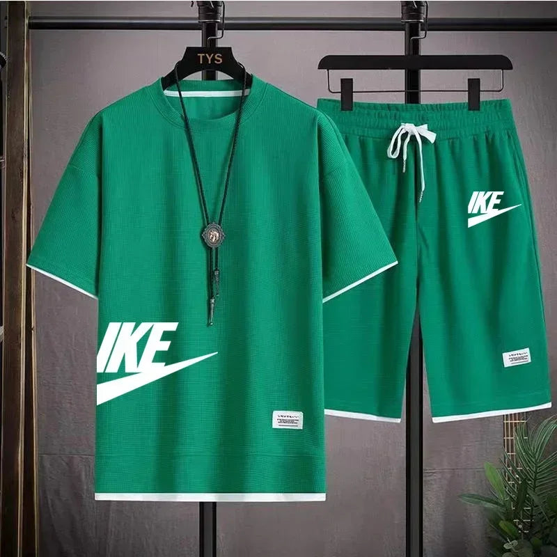 Men’s Summer Sports Set – Short Sleeve T-Shirt & Shorts, Casual Fit (M–3XL)