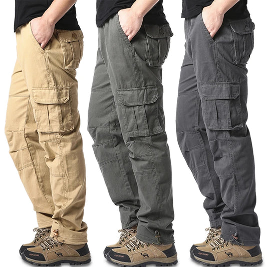 Men’s Tactical Cargo Pants – Cotton, Elastic Waist, Loose Fit, Multi-Pocket