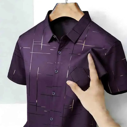 Men’s Geometric Print Short Sleeve Shirt – Casual Button-Down