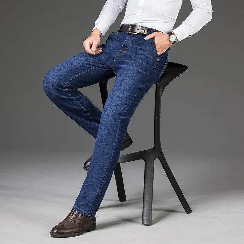 Men’s Plus Size Jeans – Straight Fit, Elastic Denim, Black & Blue