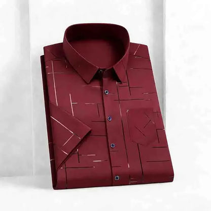 Men’s Geometric Print Short Sleeve Shirt – Casual Button-Down