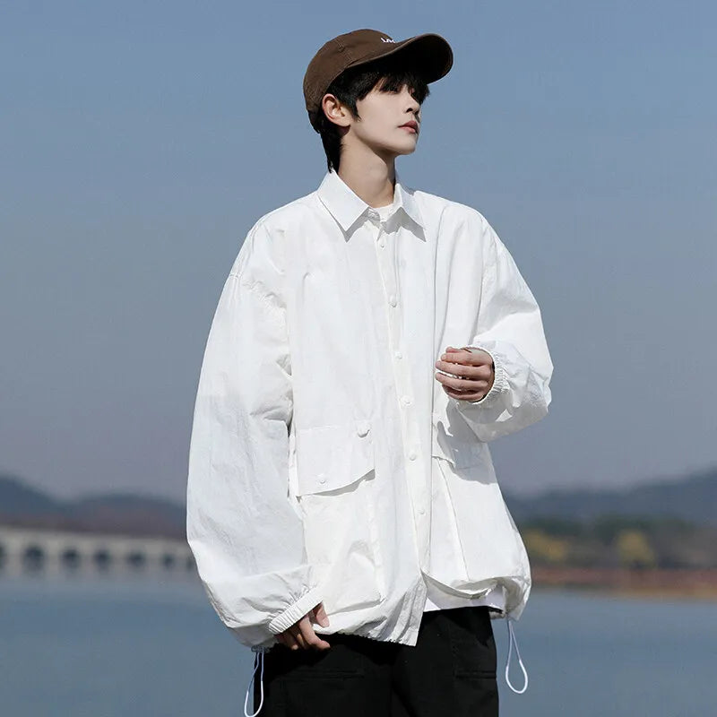 Men’s Lightweight Casual Jacket – Breathable Loose-Fit Sun Protection Coat with Large Pockets