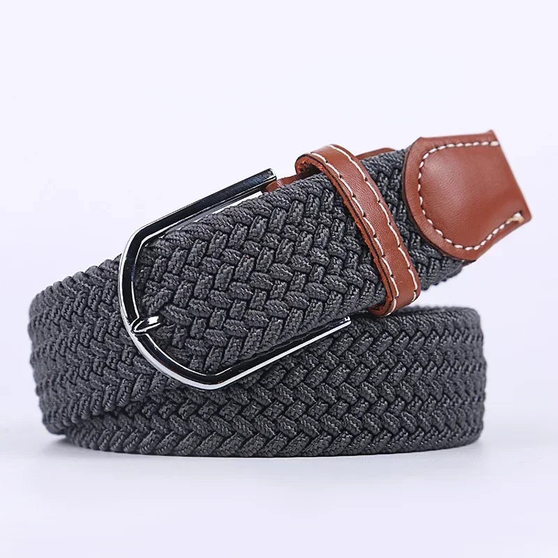 Unisex Braided Stretch Canvas Belt – Metal Pin Buckle for Jeans & Pants (107–130cm)