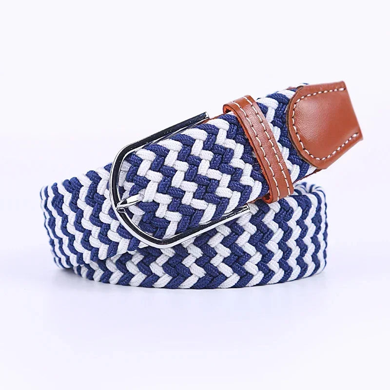 Unisex Braided Stretch Canvas Belt – Metal Pin Buckle for Jeans & Pants (107–130cm)