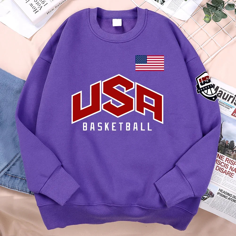 USA Basketball Graphic Hoodie – Oversized Hip Hop Fleece Sweatshirt for Men & Women Casual Streetwear