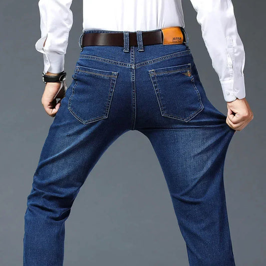 Men’s Plus Size Jeans – Straight Fit, Elastic Denim, Black & Blue