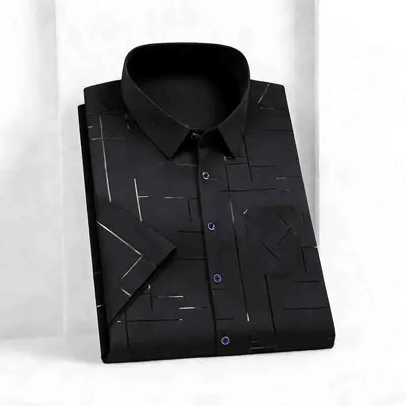 Men’s Geometric Print Short Sleeve Shirt – Casual Button-Down