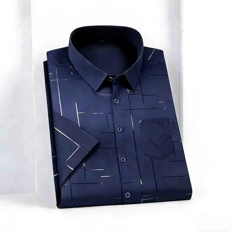 Men’s Geometric Print Short Sleeve Shirt – Casual Button-Down