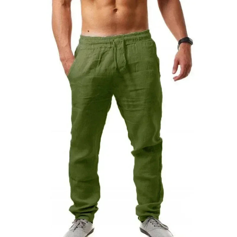 Men’s Cotton Linen Wide-Leg Pants – Breathable Drawstring Casual Wear