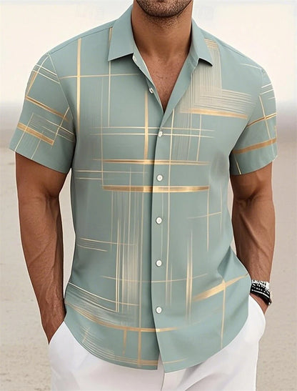 Men’s Geometric Print Short Sleeve Shirt – Casual Button-Down