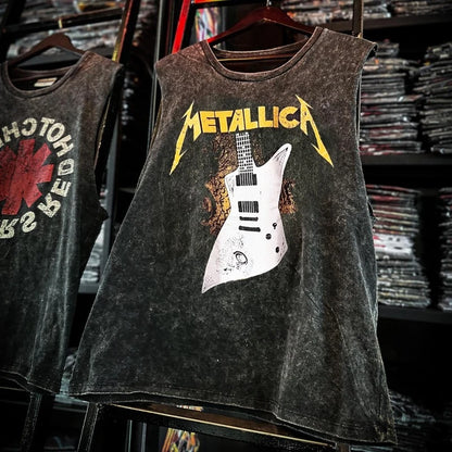Men’s Vintage Washed Rock Band Tank Top – Sleeveless Cotton Gym Vest
