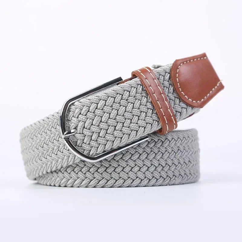 Unisex Braided Stretch Canvas Belt – Metal Pin Buckle for Jeans & Pants (107–130cm)