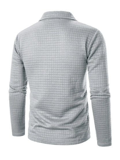 Men’s Long Sleeve Checkered Shirt – Button-Up, Textured Fabric
