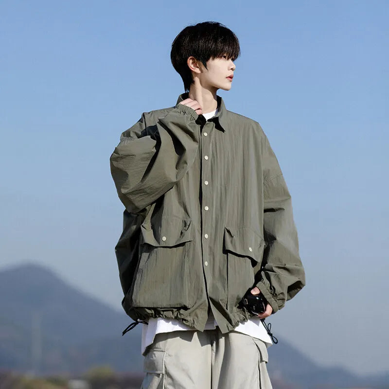 Men’s Lightweight Casual Jacket – Breathable Loose-Fit Sun Protection Coat with Large Pockets