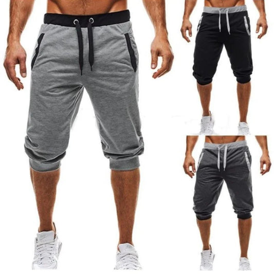 New Mens cross-border sports pants men's casual jogging shorts elastic fitness pants cropped pants M-4XL Men