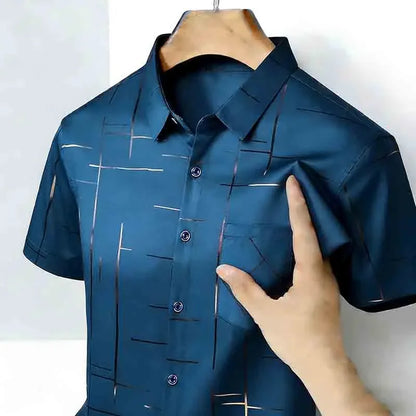 Men’s Geometric Print Short Sleeve Shirt – Casual Button-Down