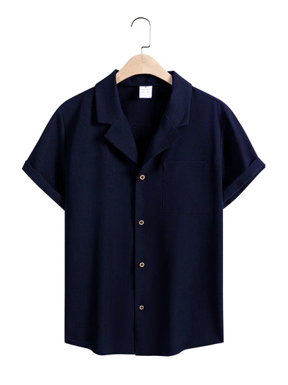 Men’s Casual Solid Color Short Sleeve Shirt – Comfortable Summer Top