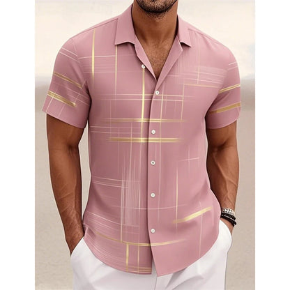 Men’s Geometric Print Short Sleeve Shirt – Casual Button-Down