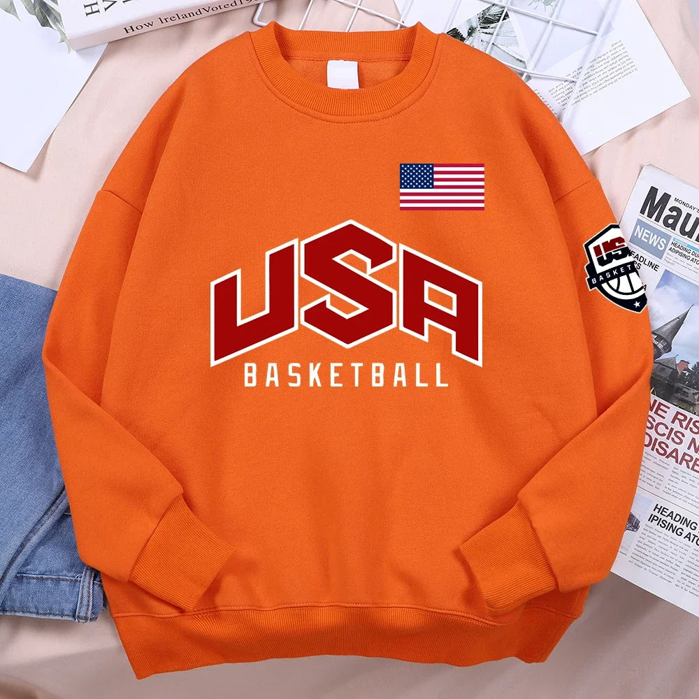 USA Basketball Graphic Hoodie – Oversized Hip Hop Fleece Sweatshirt for Men & Women Casual Streetwear