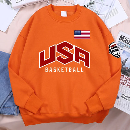 USA Basketball Graphic Hoodie – Oversized Hip Hop Fleece Sweatshirt for Men & Women Casual Streetwear