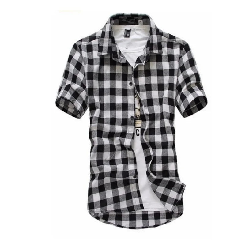 Men’s Checkered Short Sleeve Button-Up Shirt – Summer Casual Style