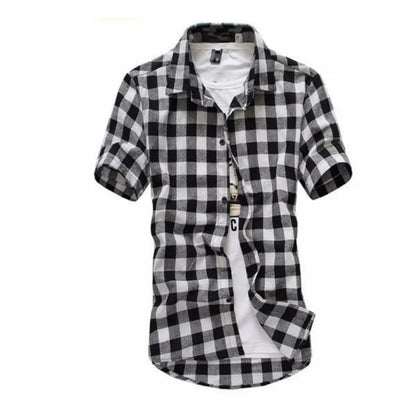 Men’s Checkered Short Sleeve Button-Up Shirt – Summer Casual Style