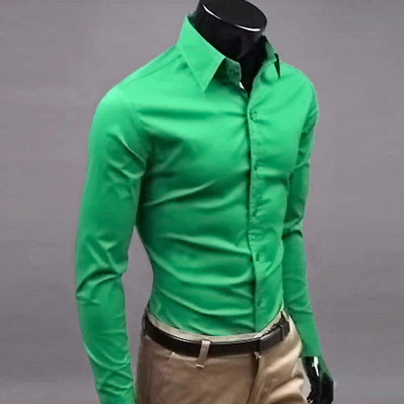 Men’s Long Sleeve Button-Up Shirt – Slim Fit Casual & Formal Wear