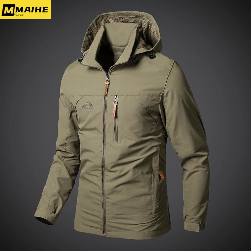 Men’s Waterproof Military Windbreaker Jacket – Hooded Outdoor Combat Coat for Hiking, Biking & Autumn Wear