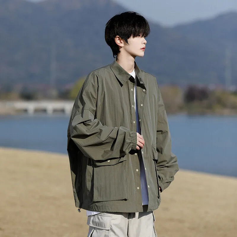 Men’s Lightweight Casual Jacket – Breathable Loose-Fit Sun Protection Coat with Large Pockets