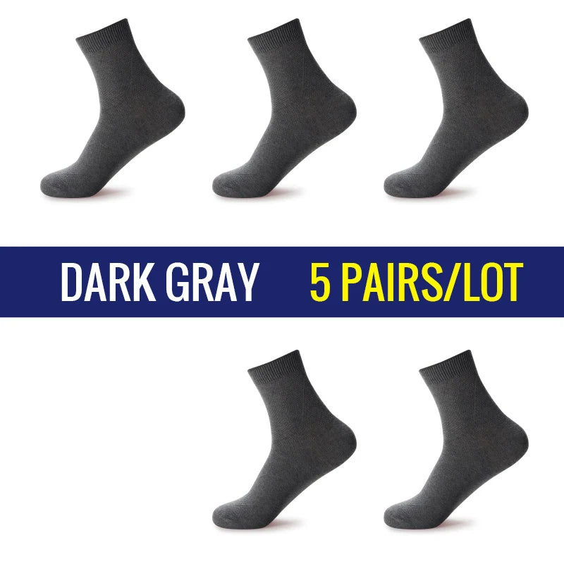 5 Pairs Men Business Socks Middle Tube Solid Color Black White Gray Blue