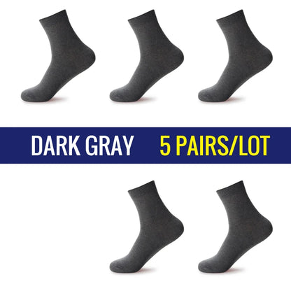 5 Pairs Men Business Socks Middle Tube Solid Color Black White Gray Blue