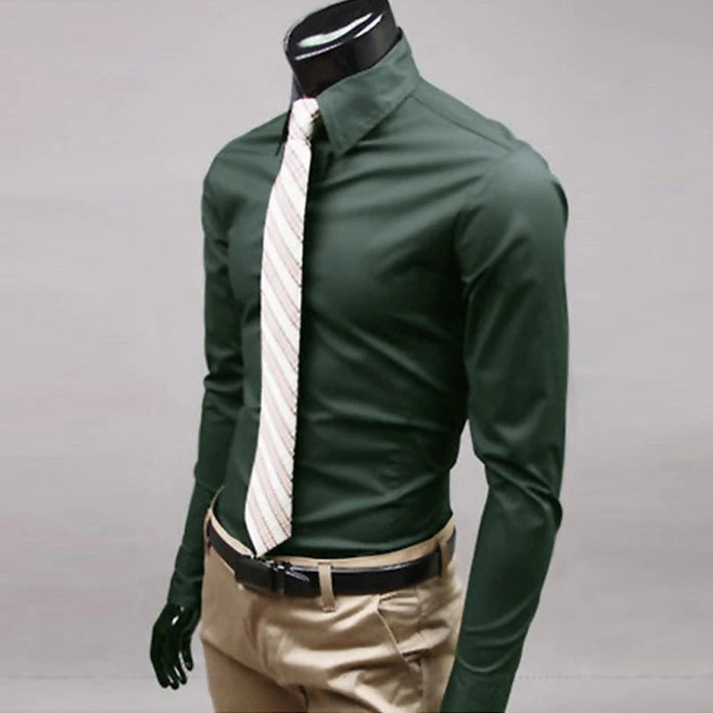Men’s Long Sleeve Button-Up Shirt – Slim Fit Casual & Formal Wear