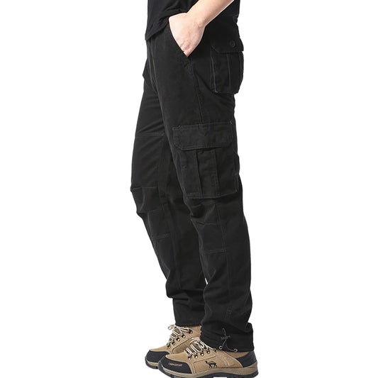 Men’s Tactical Cargo Pants – Cotton, Elastic Waist, Loose Fit, Multi-Pocket