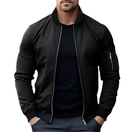 Men’s Solid Color Bomber Jacket – Business Casual Windbreaker Streetwear Zip Coat