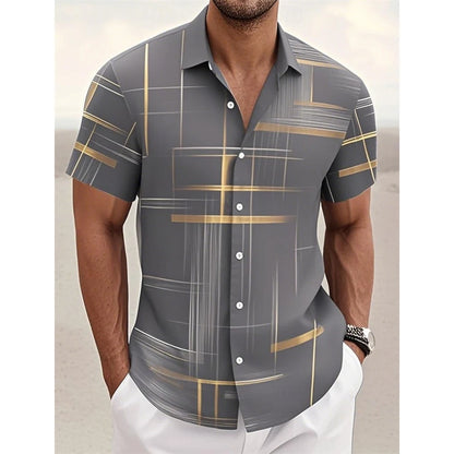 Men’s Geometric Print Short Sleeve Shirt – Casual Button-Down
