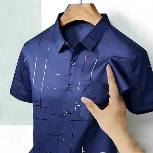 Men’s Geometric Print Short Sleeve Shirt – Casual Button-Down