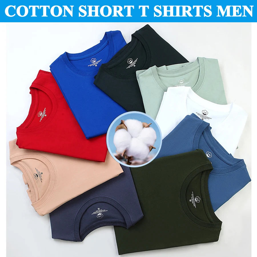 Men’s Solid Color Round Neck T-Shirt – Short Sleeve, Printed Cuffs (2/4/6 Pack)