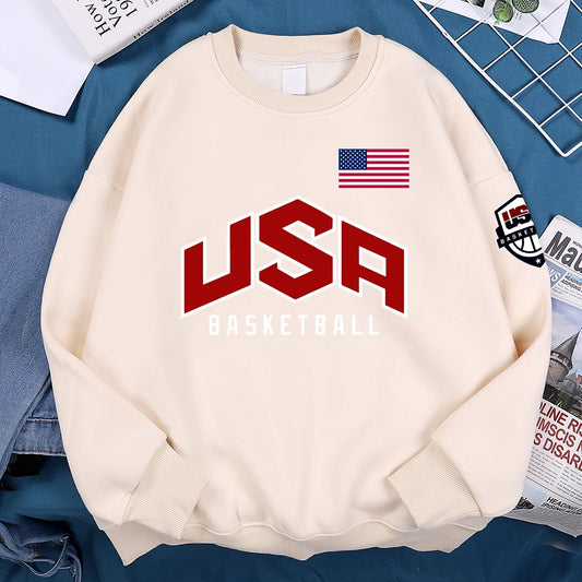 USA Basketball Graphic Hoodie – Oversized Hip Hop Fleece Sweatshirt for Men & Women Casual Streetwear