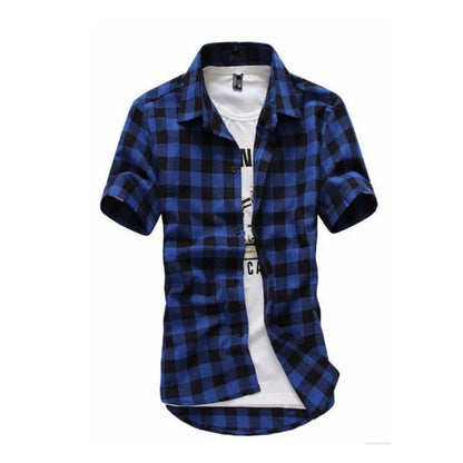 Men’s Checkered Short Sleeve Button-Up Shirt – Summer Casual Style