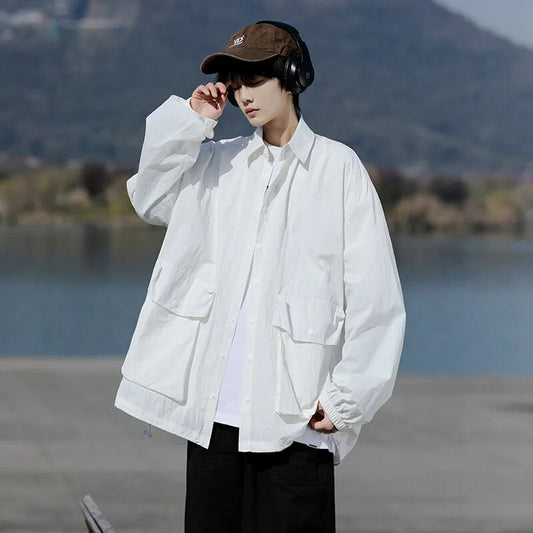 Men’s Lightweight Casual Jacket – Breathable Loose-Fit Sun Protection Coat with Large Pockets