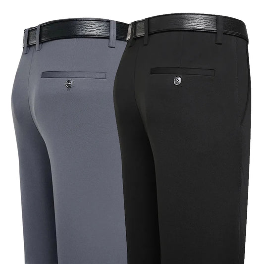 Men’s Business Casual Dress Pants – Straight Fit with Elastic Waist in Black & Navy Blue