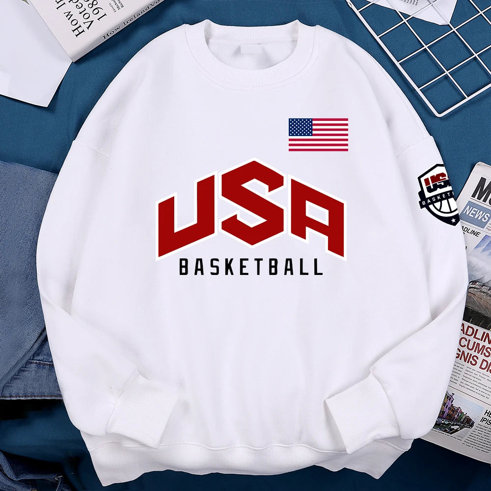 USA Basketball Graphic Hoodie – Oversized Hip Hop Fleece Sweatshirt for Men & Women Casual Streetwear