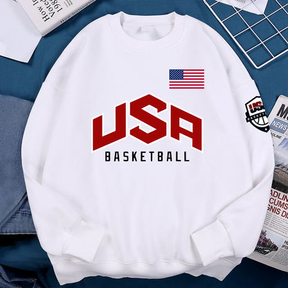 USA Basketball Graphic Hoodie – Oversized Hip Hop Fleece Sweatshirt for Men & Women Casual Streetwear
