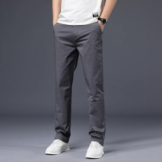 Men’s Cotton Casual Pants – Stretch Straight-Leg Trousers with Plus Size Fit, High-Quality Everyday Wear